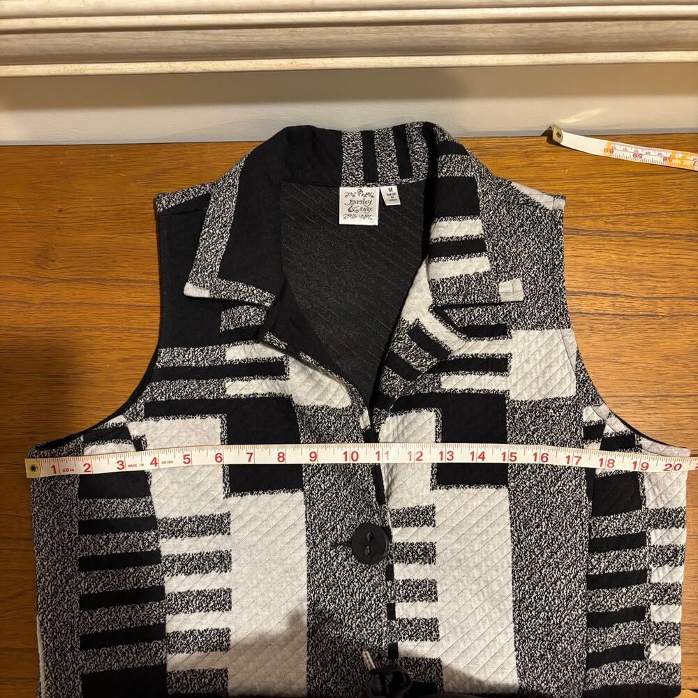 Parsley & Sage Artsy Geometric Patchwork Quilted Long Button Vest M Lagenlook - Picture 6 of 6